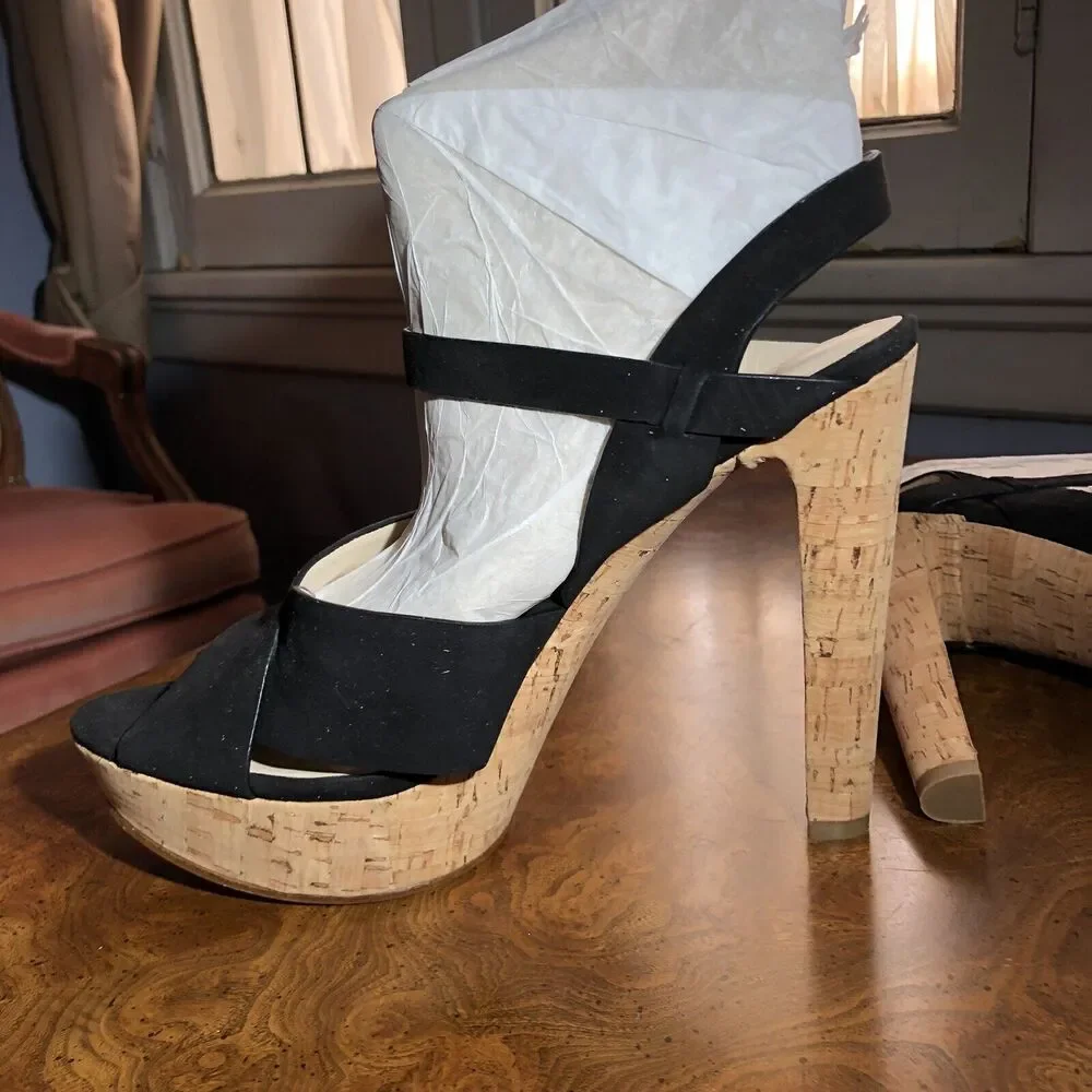 Michael Kors Adair Blk Suede Cork Platform High Heel Sandals Size 10M New In Box - Picture 6 of 11